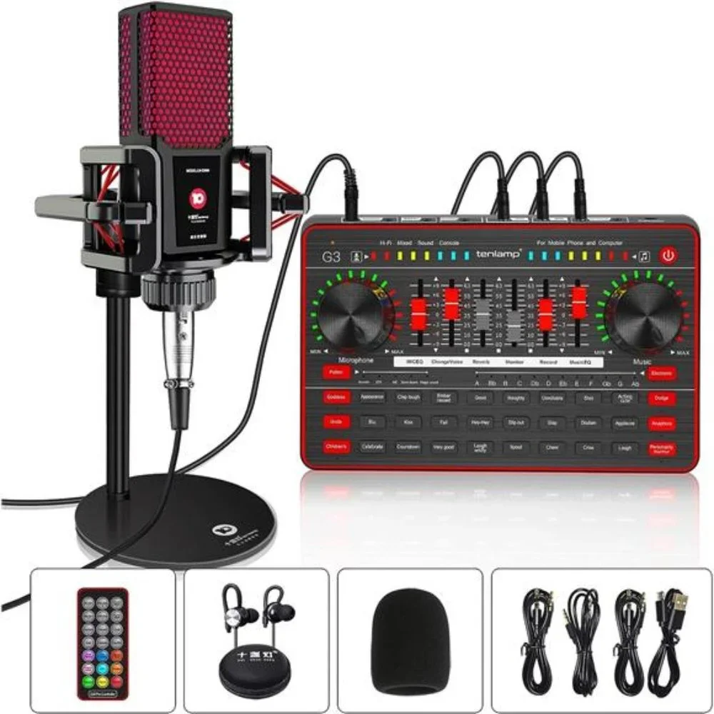 Podcast Microphone SoundCard Kit,Professional Studio Condenser Mic&G3 Live Sound